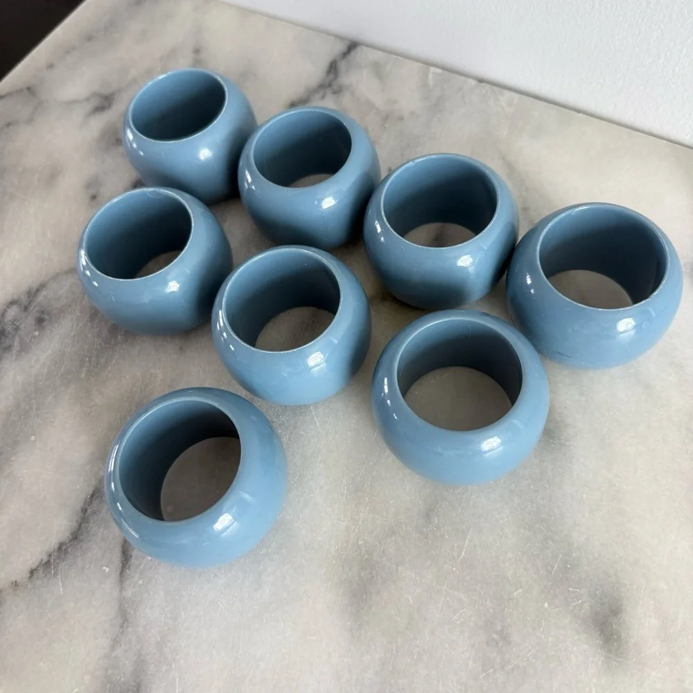 Vintage | Set of 8 Steel Blue Round Plastic Napkin Rings Holders Hosting Party